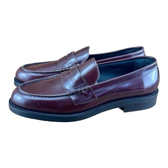 DSQUARED2 Mens Dark Red Penny Loafers Handmade In Italy Size 8.5-9| 42 - Picture 1 of 7